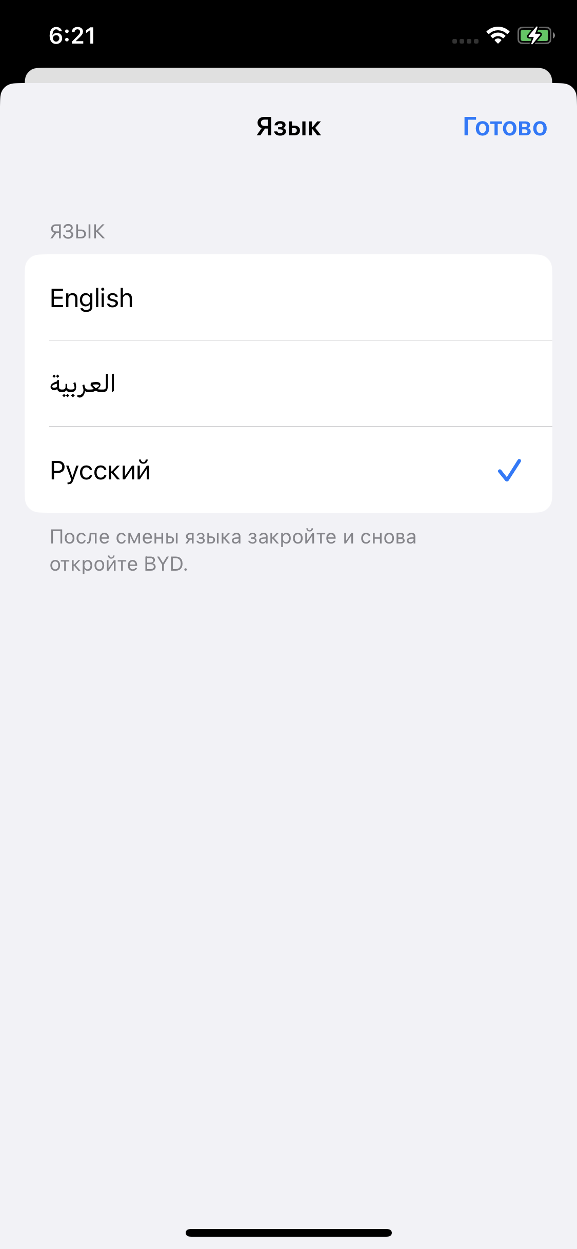 Russian language selector with Russian selected